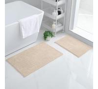 Homaxy Lot de 2 tapis de bain en chenille - Antidérapant - Doux et absorbant - Lavable - 40 x 60 cm + 50 x 80 cm - Beige