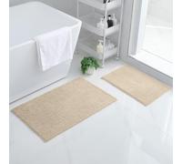 Homaxy Lot de 2 tapis de bain en chenille - Antidérapants - Doux et absorbants - Lavable - 40 x 60 cm + 50 x 80 cm - Beige foncé