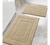 Homaxy Lot de 2 tapis de salle de bain en microfibre - Antidérapant - Lavable - Doux - Absorbant l'eau - 40 x 60 cm + 60 x 90 cm - Beige