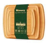 Homaxy Lot de 3 planches à découper en bambou avec rainure pour jus, planche à découper en bois pour cuisine, viande, fromage, fruits et légumes - pré-huilées, bicolore