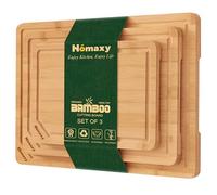 Homaxy Lot de 3 planches à découper en bambou bio pour cuisine, avec rainure à jus et poignées, plateau de service pour charcuterie, viande, fruits et légumes