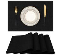 Homaxy Lot de 4 sets de table lavables - En lin - Résistants à la chaleur - Antidérapants - Double face - En tissu - Noir