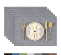 Homaxy Lot de 6 sets de table lavables - En lin - Résistants à la chaleur - Antidérapants - Double face - En tissu - Gris foncé