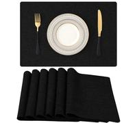 Homaxy Lot de 6 sets de table lavables - En lin - Résistants à la chaleur - Antidérapants - Double face - En tissu - Noir