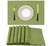 Homaxy Lot de 6 sets de table lavables - En lin - Résistants à la chaleur - Antidérapants - Double face - En tissu - Vert