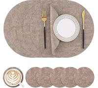 Homaxy Lot de 6 sets de table lavables - Ronds - Double face - Imperméables - Antidérapants - En cuir synthétique - Résistants à la chaleur - Avec dessous de verre - Marron