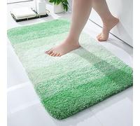 Homaxy Tapis de Bain Doux - 40 x 60 cm - Antidérapant - Lavable - Tapis de Bain Moelleux à Poils Longs en Microfibre Absorbant - Vert