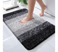 Homaxy Tapis de Salle de Bain Doux, 40 x 60 cm, antidérapant et Lavable, à Poils Longs, en Microfibre absorbante, Noir