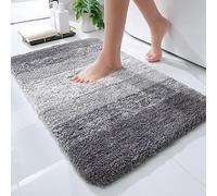 Homaxy Tapis de Salle de Bain Doux, 40 x 60 cm, antidérapant, Lavable, Moelleux à Poils Longs, en Microfibre absorbante, Gris