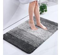 Homaxy Tapis de Salle de Bain Doux, 60 x 90 cm, antidérapant, Lavable, Moelleux à Poils Longs, en Microfibre absorbante, Gris