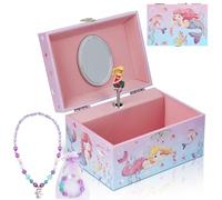 hombrima Boîte à bijoux musicale avec collier, bracelet, boîte de rangement à bijoux musicale avec licorne tournante, coffret cadeau pour enfants, filles, filles (sirène-rose)