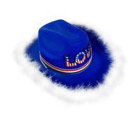 Homburg bleu avec chapeau haut de forme unique à plumes Panama Porkpie Surprise Juillet 4th Fashion Carnavals Headwear