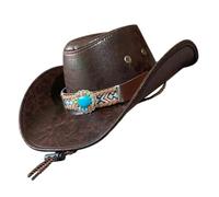 Homburg Haut avec ruban ethnique âge victorien PU haut western classique pour garçons hommes adultes PU chapeaux homburg pour femmes, Café, taille unique