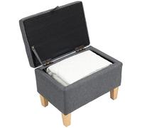 HOMCOM 16L Linen Storage Ottoman Padded Footstool with Rubberwood Legs for Storage Box, Bed End, Shoe Bench, Seating, Charcoal Grey (Tabouret de rangement en lin avec pieds en bois de caoutchouc pour