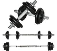 HOMCOM 2 en 1 Ensemble d'haltères réglable Dumbbellset 20 KG haltère court & haltère long avec tube de connexion professionnel Dumbbell musculation et haltérophilie pour la maison Fitness inoxydable a