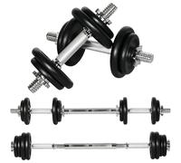 HOMCOM 2 en 1 Ensemble d'haltères réglables Dumbbellset 20 KG haltère court & haltère long avec tube de connexion professionnel Dumbbell musculation et haltérophilie pour la maison Fitness inoxydable