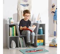 HOMCOM 2-en-1 Etagère pour Enfants + Banc avec Coussin 103 cm × 30 cm × 62 cm Blanc + Gris