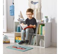 HOMCOM 2-en-1 Étagère pour enfants Étagère + Banc avec Coussin 103 cm × 30 cm × 62 cm Blanc + Gris