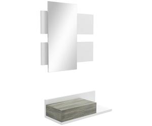 HOMCOM 2-in-1 Meuble d'entrée avec Miroir 75x3.5x75 cm Gris & Blanc | Ensemble d'entrée mural avec tiroir 75x30.5x20 cm, MDF et verre, moderne.