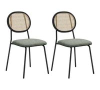 HOMCOM 2-Pack Chaises de Table en Rotin 44x54x87cm Vert Foncé/Noir | Chaises de cuisine avec dossier en rotin synthétique et cadre en acier, pour salon