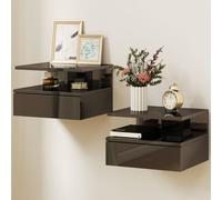 HOMCOM 2 Tables de Chevet Flottantes avec 1 Tiroir et Étagère Ouverte Design Moderne 35x32x22,5 cm Noir Brillant