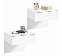 HOMCOM 2 Tables de Nuit murales avec tiroir 40x35x36,2 cm Blanc Brillant