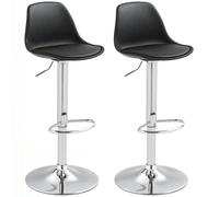 HOMCOM 2 Tabourets Bar rembourrés réglables en Hauteur Dossier, Noir | Cadre acier, similicuir, repose-pieds, pivotant 360°, tabouret bar, tabouret comptoir, pour cuisine, salon, salle à manger.