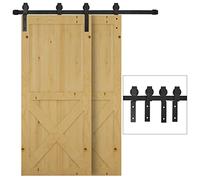 HOMCOM 200CM Quincaillerie porte coulissante de grange, rail porte coulissante double de 100 cm de large, épaisseur 35-40 mm, charge 90 kg, robuste en acier au carbone, poulie forme I pour maison