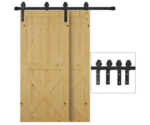 HOMCOM 200CM Quincaillerie porte coulissante de grange, rail porte coulissante double de 100 cm de large, épaisseur 35-40 mm, charge 90 kg, robuste en acier au carbone, poulie forme I pour maison