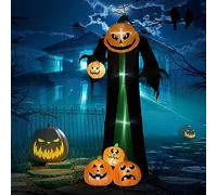 HOMCOM 240 cm Gonflable Esprit Citrouille, Décoration d'horreur d'halloween avec éclairage LED, Décoration d'halloween, Figure aérienne étanche, Polyester, pour l'intérieur, l'extérieur