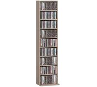 HOMCOM 260 CD/120 DVD Storage Unit, Blu-ray Media Storage Shelf with 9 Compartments and 6 Adjustable Shelves, CD Tower for Living Room, Bedroom, Office, Natural Wood Finish