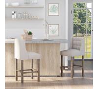 HOMCOM 2er-Set Barhocker avec capitonnage, bois massif, repose-pieds inclus, 47 cm x 50 cm x 101 cm, Gris + Naturel