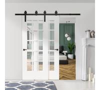 HOMCOM 2M Kit porte coulissante de grange, rail porte coulissante double de 100 cm de large, épaisseur 35-40 mm, charge 90 kg