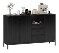 HOMCOM 3-Door Sideboard, Living Room Sideboard with 3 Drawers, Adjustable Shelves, for Kitchen, Entrance Hall, Dining Room, Bedroom, Black, 143,5x40x90 cm, 143,5x40x90 cm