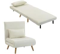 HOMCOM 3 en 1 Fauteuil Convertible 1 Place Dossier 5 Niveaux Crème | Fauteuil Lit et Chauffeuse, Oreiller Inclus, Siège Rembourré, pour Bureau, Salon, Chambre à Coucher