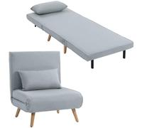 HOMCOM 3 en 1 Fauteuil Convertible 1 Place Dossier 5 Niveaux Gris Clair | Fauteuil Lit et Chauffeuse, Oreiller Inclus, Siège Rembourré, pour Bureau, Salon, Chambre à Coucher