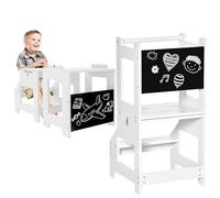 HOMCOM Tour d'apprentissage pour enfants transformable en table et chaise montessori learning kitchen helper pour petit bébé avec tableau noir