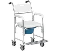 HOMCOM 3-in-1 Fauteuil de toilette pliable pour personnes âgées, fauteuil roulant pivotant de 45 cm avec cuvette de toilette amovible, hauteur réglable, rehausseur de chaise de toilette pour personnes