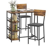 HOMCOM 3 Piece Breakfast Bar Table and Stools Set, Industrial Bar Table Set with Storage Shelves, 2 Stools with PU Leather Seats for Kitchen, Dining Room, Pub, Small Space, Rustic Brown ( de