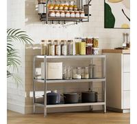 HOMCOM 3-Tier Bakers Rack with Storage, Stainless Steel Microwave Stand with Adjustable Shelves for Small Spaces, Kitchen Storage Unit for Spices, Pots and Pans, Silver Tone (en anglais seulement)