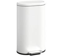 HOMCOM 30L Poubelle Cuisine Pédale 90° Couvercle Ouv Fin Rectang Crème