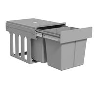 HOMCOM 30L Pull Out Bin - 2 Compartiments (15L each), Soft Close Under Sink Bin with Removable Buckets for 400mm Cabinets, Kitchen Waste and Recycling, Base Mounted, Light Grey (poubelle sous évier