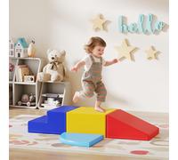 HOMCOM 4 Blocs de Construction XL Jouets éducatifs - parcours motricité enfant Obstable Mousse EPE revêtement PU Bleu Rouge Jaune