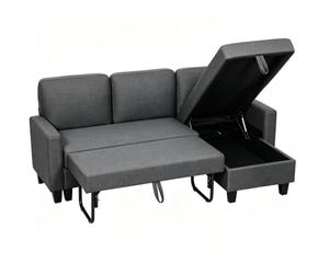 HOMCOM 77.6" Canapé-lit Convertible réversible Rangement Gris Charbon | Canapé-lit escamotable, canapé d'angle en lin, assise large et profonde, salon