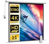 HOMCOM 92-inch 1:1 Motorised Projector Screen with Remote Control, Plastic and Metal Roll-up Projector Screen, 189.5x8x189.5 cm, White (écran de projection motorisé de 92 pouces 1:1 avec télécommande,