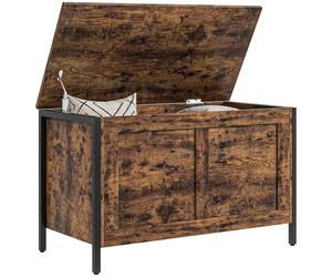 HOMCOM 95L Coffre de Style Industriel avec Couvercle à charnière de sécurité, Banc de Rangement Polyvalent pour Le Salon et l'entrée, 80x40x49cm, Rustic Brown