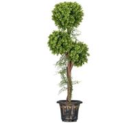 HOMCOM Plante artificielle arbre 3 boules de buis avec pot ciment, intérieur et extérieur, hauteur 115 cm