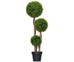 HOMCOM Arbre Artificiel, Plante Artificiel, buis avec 3 Boules Feuilles de Bambou, Pot Inclus, intérieur et extérieur, Hauteur 110 cm, Aucun Assemblage nécessaire, Vert