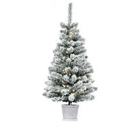 HOMCOM Arbre de Noël Artificiel 90 cm Avec Lumières LED, 116 Pointes, Neige Artificielle, Pots de Fleurs, Pour Décoration, Vert+Blanc