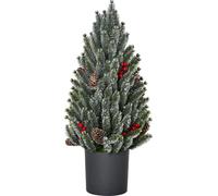HOMCOM Arbre de Noël artificiel petit arbre de Noël de table 170 branches design enneigé montage facile Arbre de Noël avec socle plastique baies pommes de pin PE PVC vert Ø27 x 47 cm